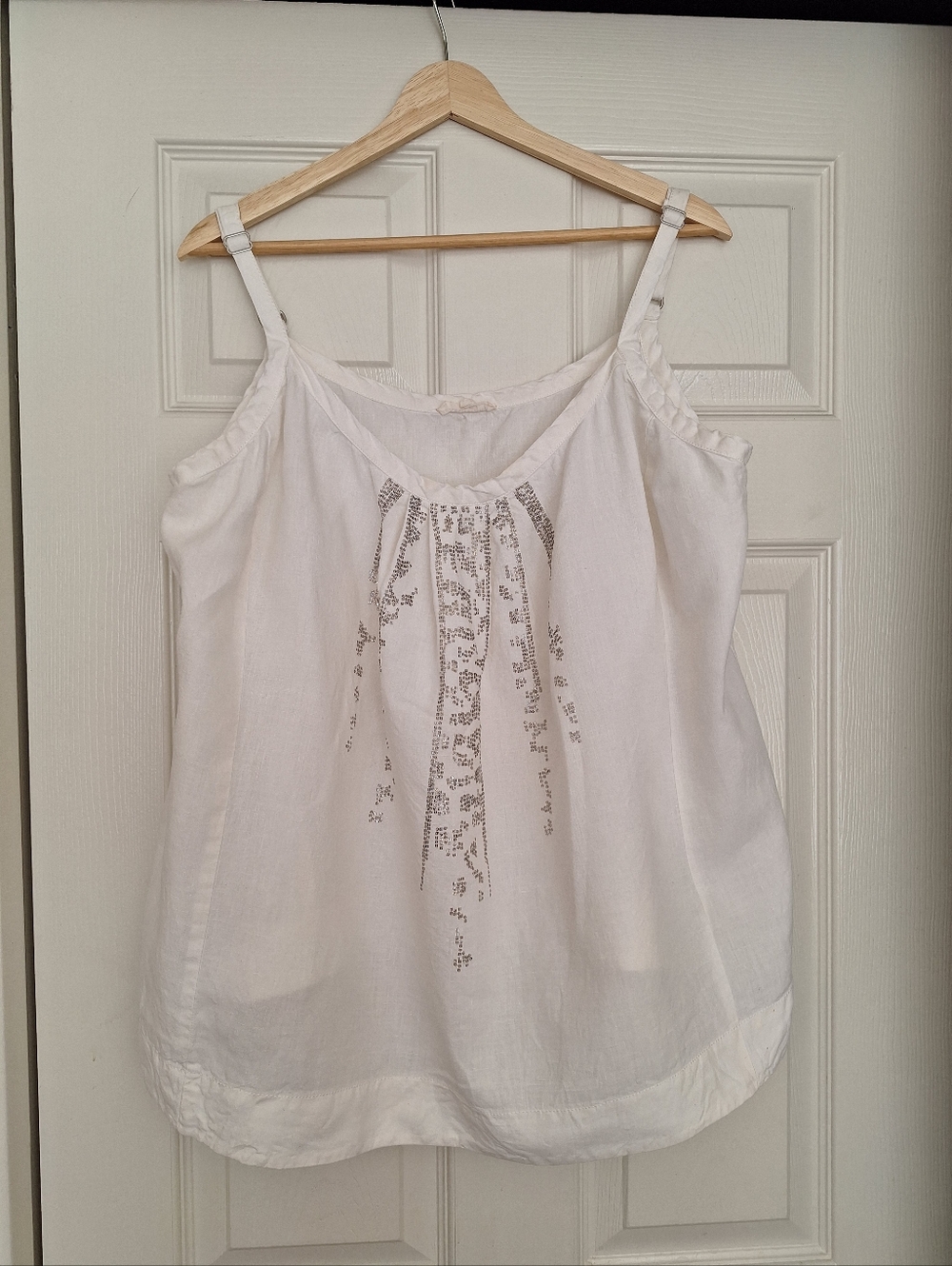 Eileen Fisher White 100% Organic Linen Sequin Tank Top Cami XL / 1X - Measuremen